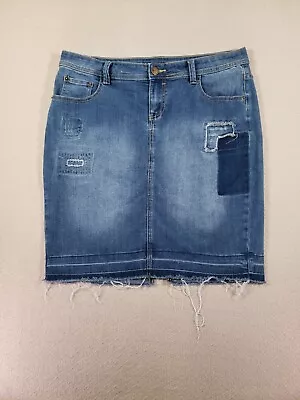 Lane Bryants Skirt Womens 16 Blue Stretch Raw Hem Distressed Jeans Denim Pockets • $8.98