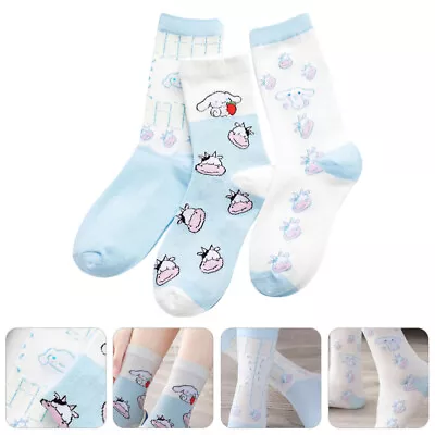  3 Pairs Middle Tube Socks Womens Slippers Cow Print Stockings For Girls Women's • £10.28