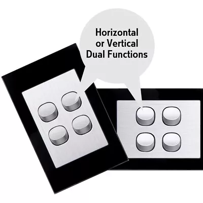 Horizontal/Vertical 10A 250V Light Switch 4 Gang 2 Way Outlet Glass Panel -BLACK • $17.93