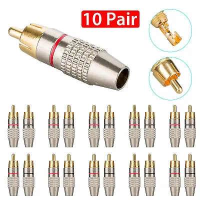 20pcs (10 Pair ) RCA Male Plug Solder Gold Audio Video Adapter Connector • $10.38