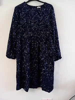 Blue Sequinned Velvet Tiered Dress • £5