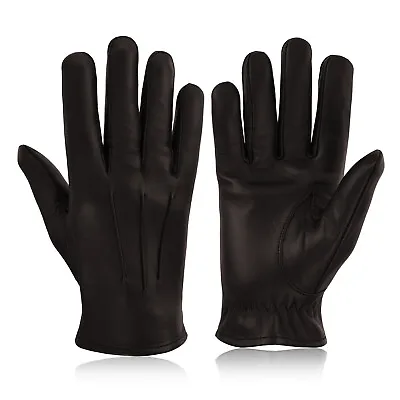 Men's Leather Police Top Quality Soft Genuine Real Driving Gloves Unlined Black • £9.99