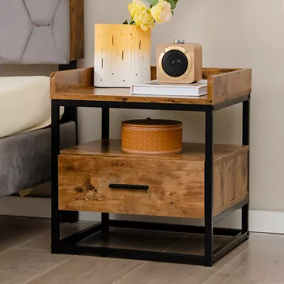 Giantex Nightstand Industrial End Side Tables Drawer Storage Shelves Bedroom • $72.95