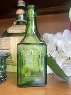 Vintage Wheaton Glass Green Embossed Bitters Bottle NJ 6  • $6.99