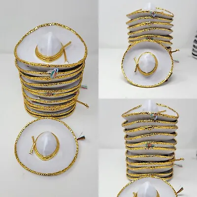 12 Mini  Pack  WHOLESALE  MEXICAN WEDDING PLAIN  WHITE   Gold  SOMBREROMARIACHI • $59.99