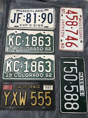 Lot Of 6 Vintage License Plates 1959-1974 California Massachusetts Maryland • $42.90
