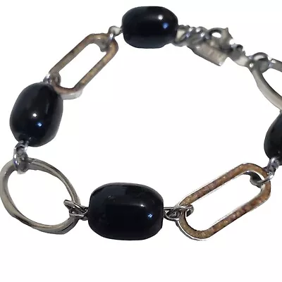 Alviero Martini 1A Classe Bracelet Black Beads Stainless Steel Links 8 Inches • $34.95