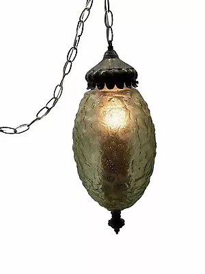 Vintage Retro MCM Designer Green Glass Hanging Swag Light/Lamp Rewired New Chain • $150