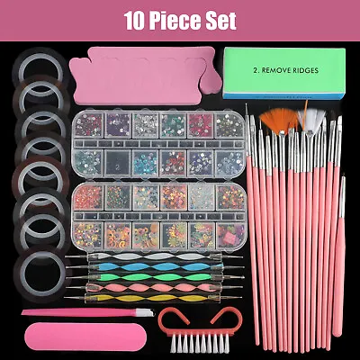 Acrylic Nail Art Design Kit Glitter Dotting Painting Pen Manicure Tool Brush Set • $12.48