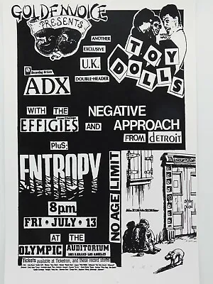 $14.95 • Buy Adx Toy Dolls Effigies The Olympic Auditorium 1984 La Punk Rock Concert Poster