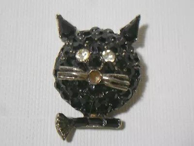 Vintage Signed Pell Black Cat Rhinestone Pin Brooch Missing 2 Stones Halloween • $12.99