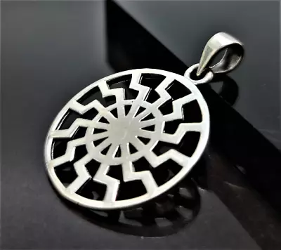 Sun Wheel Pendant 925 Sterling Silver Black Sun Occult Esoteric Talisman Viking  • $37