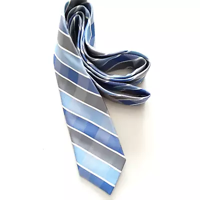 Necktie Slim 2.50 X 59 Silk Blue White Gray Light Blue Plaid Design THE TIE BAR • $10.97