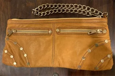 Junior Drake Camel Color Leather Gold Studded Handbag / Clutch • $38.25