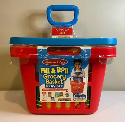 Melissa & Doug Fill & Roll Grocery Basket Play Set W Play Food & Cans - New! • $19.97