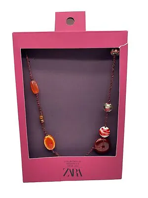 NWT Zara Limited Edition 2021 Red Glass Stone Ceramic Necklace Collection 09 • $33.23