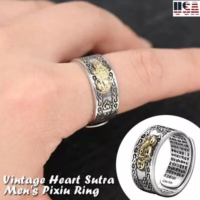 Adjustable Feng Shui Pixiu Mani Mantra Protection Wealth Ring Quality Lucky USA • $7.91