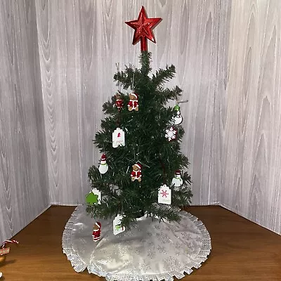 Miniature 24” Christmas Tree Incl. 14 Ornaments Skirt And Red Star Topper • $15.99