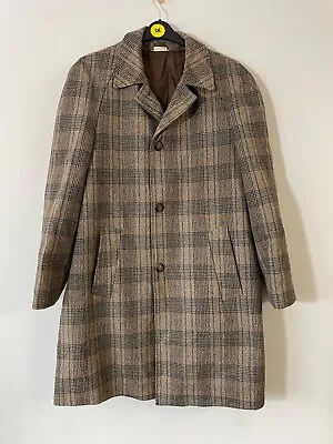 Vintage Men's Check Collar Button Pea Coat Jacket Made In England Size L • $49.77