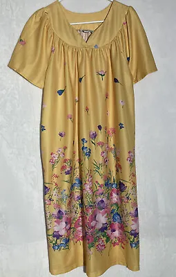 Anthony Richards Yellow Floral Moo Moo Dress/house Gown  Vintage Sz Medium • $20.99