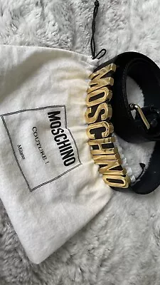 Men's Moschino Metal Gold Logo Buckle Leather Belt Size52 • $90