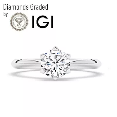 IGILab-Created F/VS1 2 CT Round Diamond 6 Claw Engagement Ring 18K White Gold • £1328