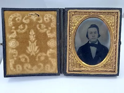 Antique Victorian Daguerreotype Photograph Leather Case Handsome Young Man • $44.99