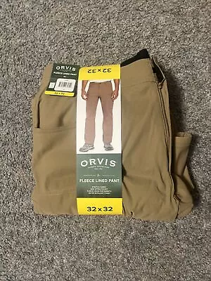 Men's Orvis Tan/Brown 32X32  Fleece Lined Pant Stretch Fabric Water Repel NWT • $20