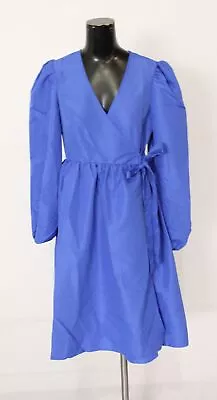 Monki Women's Long Sleeve Midi Wrap Front Side Tie Dress CA4 Blue Size 38 (US 6) • $22.99