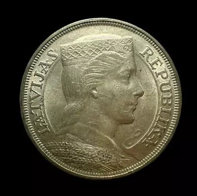 1932 Latvia 5 Five Lati Silver Coin - FREE COMBINED POST • $32.17