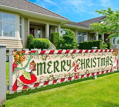 Vintage Merry Christmas Banner Decor Indoor Outdoor Traditional Xmas Yard Sign • $10.66