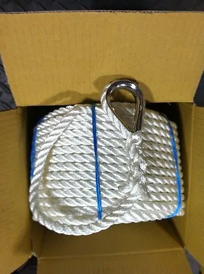 $97 • Buy 1/2 X 300 REAL NYLON Anchor Rope Dock Line W/ SS Thimble *MUST READ DESCRIPTION*