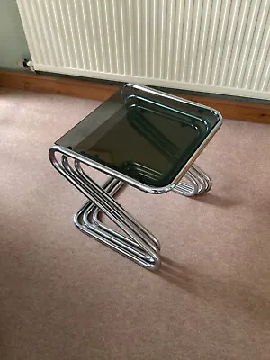 £175 • Buy Vintage Chrome And Glass Zed Shaped Nest Of Tables 