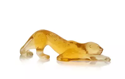 Lalique Crystal Zeila Panther Small Sculpture Amber Crystal Ref 10492800 • £449