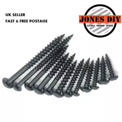 BLACK WOOD SCREWS BLACKJAX JAPANNED POZI ROUND DOME PAN HEAD POZIDRIVE 6g 8g 10g • £1.79