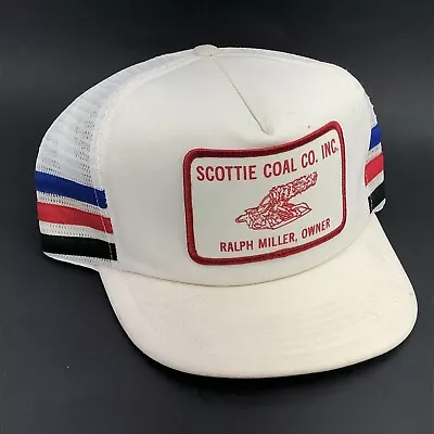 Vintage Trucker Hat Cap Snap Back 3 Stripe USA Patch 80s White Red Coal Mining  • $67.42
