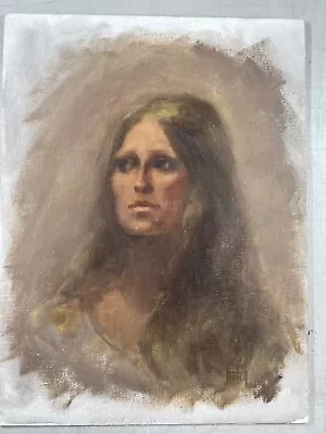 $126.65 • Buy Vintage Original Oil On Canvas Board Painting Hippie Women Portrait Signed Kitsy