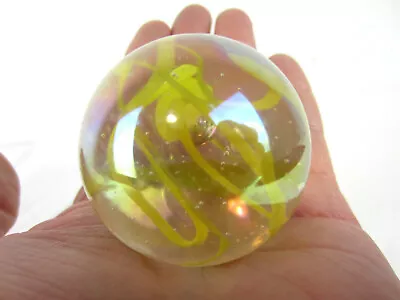 2  TOE BREAKER 50mm YELLOW SPAGHETTI Wire Pull Confetti Marbles Glass Ball HUGE • $8.95