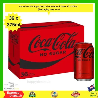 Coca-Cola No Sugar Soft Drink Multipack Cans Premium Value Pack (36 X 375mL) AU • $43.99