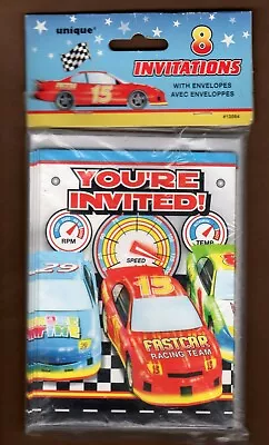 Race Car Birthday Party Invitations 8 Count Fast Car Racing Team Red Blue RPM • $3.25