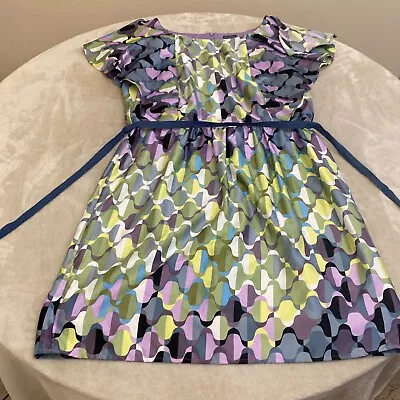 Gabby Skye Womens Multicolor Printed Slit Sleeve Belted Fit & Flare Dress Sz 14 • $16