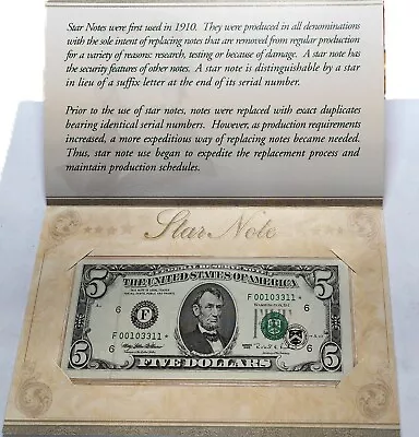 Series 1995 $5 Atlanta District Federal Reserve Star Note In BEP Folder 11* • $30