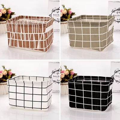 £5.50 • Buy Folding Storage Basket Organizer Desk Tidy Whtie Desktop Sundries Linen Fabric