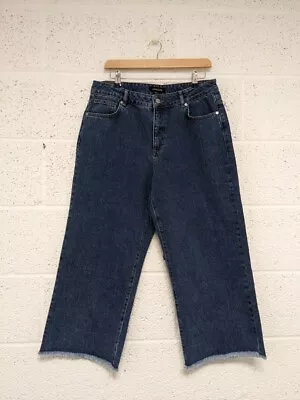 Jaeger High Rise Cropped Denim Jeans Fringed Hem Blue - BNWT - UK14  • £36