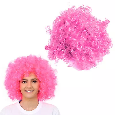 Pink Afro Wig Fancy Dress Curly Mens Ladies Clown Hair 70's Disco Supporter Lot • £9.99