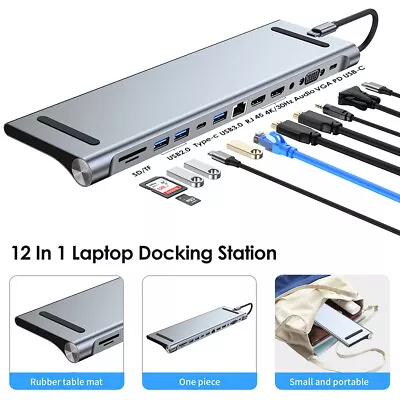 $70.99 • Buy 4K 12 In 1 Laptop Docking Station HUB Type C HDMI USB 3.0 PD VGA TF For MacBook