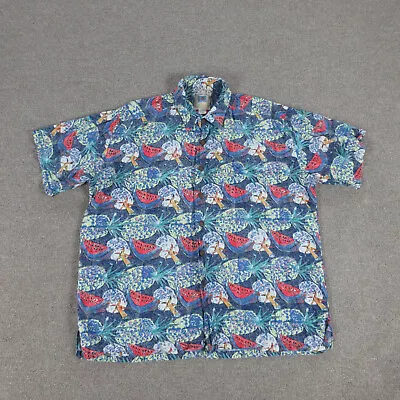 Kahala Shirt Mens Large Blue Red Hawaiian Fruit Print Short Sleeve Button Up • $23.77