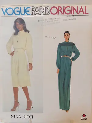 Nina Ricci Dress Vogue Paris Original Size 14 2352 Vintage 1984 Pattern Uncut • $19.99