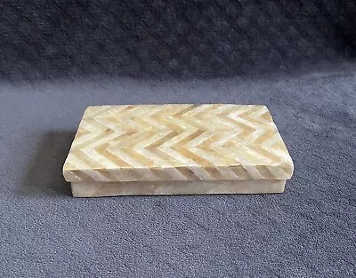 Vintage Mother Of Pearl Inlay Chevron Pattern Trinket Box  • $20