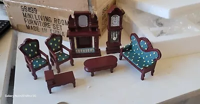 Living Room Furniture Set #96499 Miniature Diorama Dollhouse Clock Fireplace • $30.35
